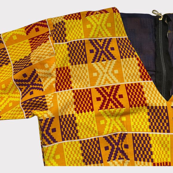 Mimmy Yeboah Two Piece Skirt Set V Neck Kente Print Yellow Size Medium - Picture 2 of 9